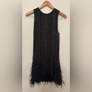 Parker short silver beaded black flapper dress with feathers